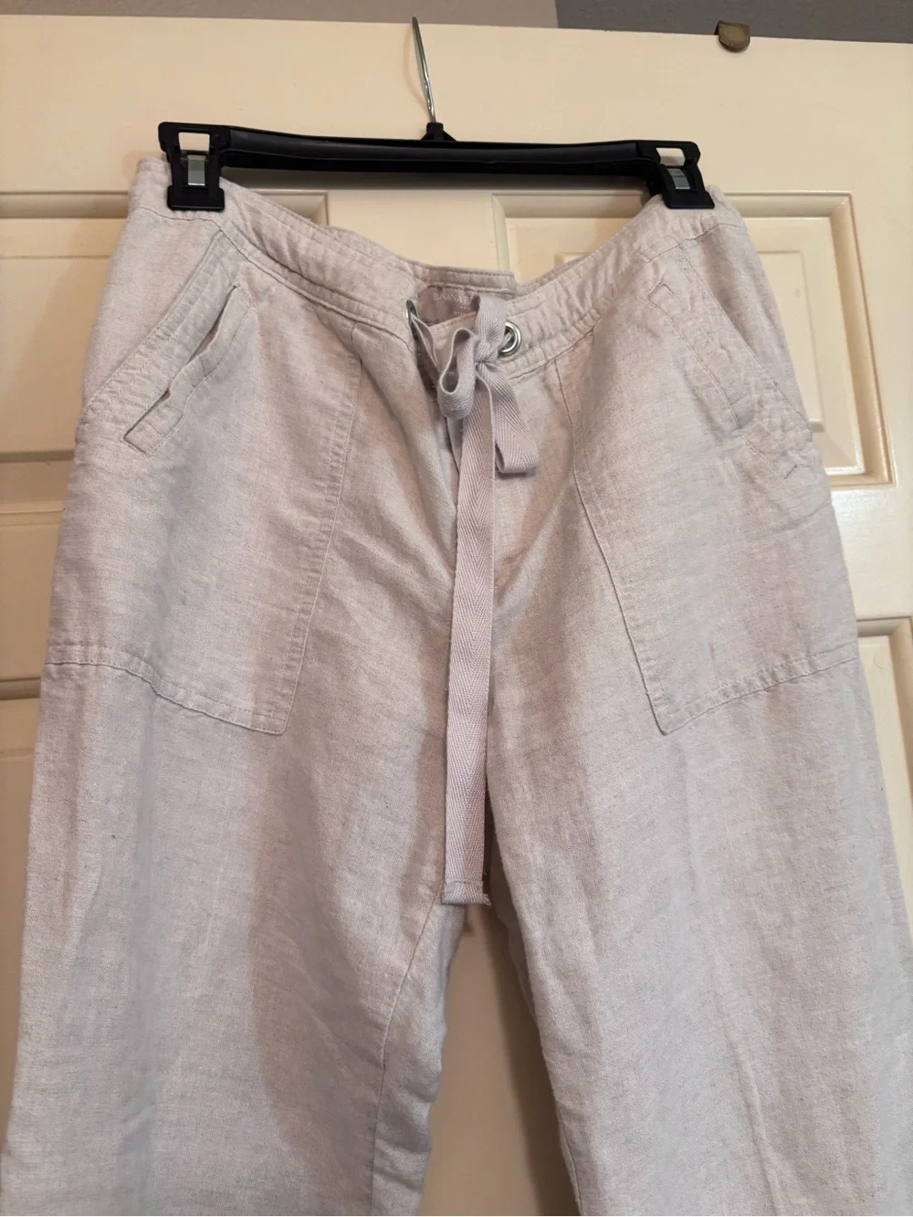 Banana Republic Women's Light Beige Wide-Leg Linen Pants